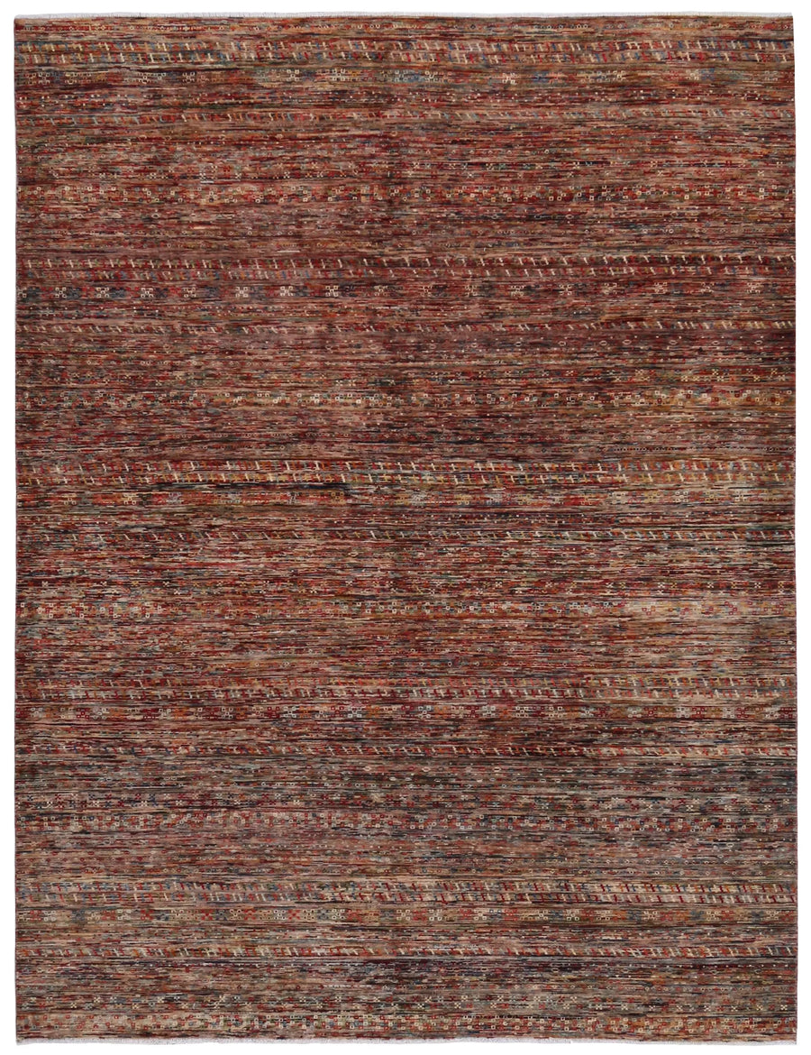 Rust Brown Berjasta Rug with Fine Horizontal Lines, 343 × 256 cm, overall view.