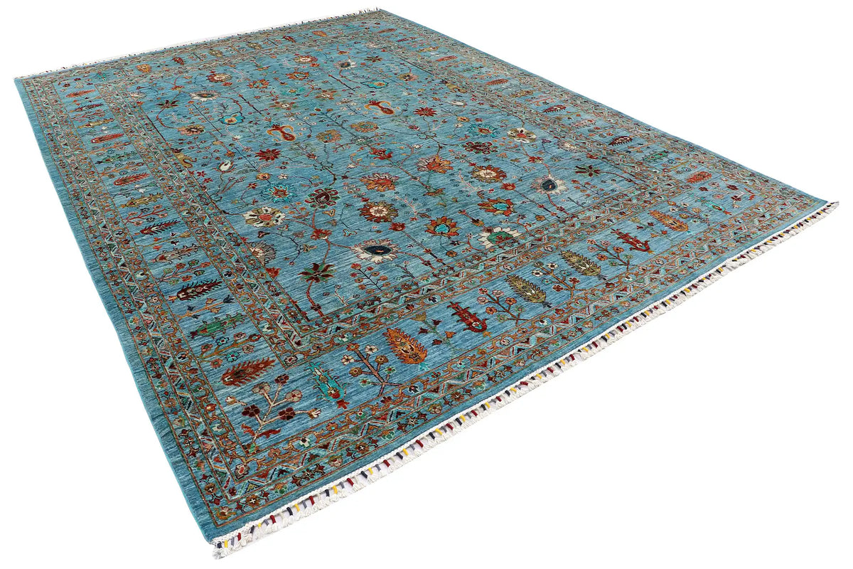 Turquoise Sultani Rug with Floral Motifs, 404 × 303 cm, view 2.