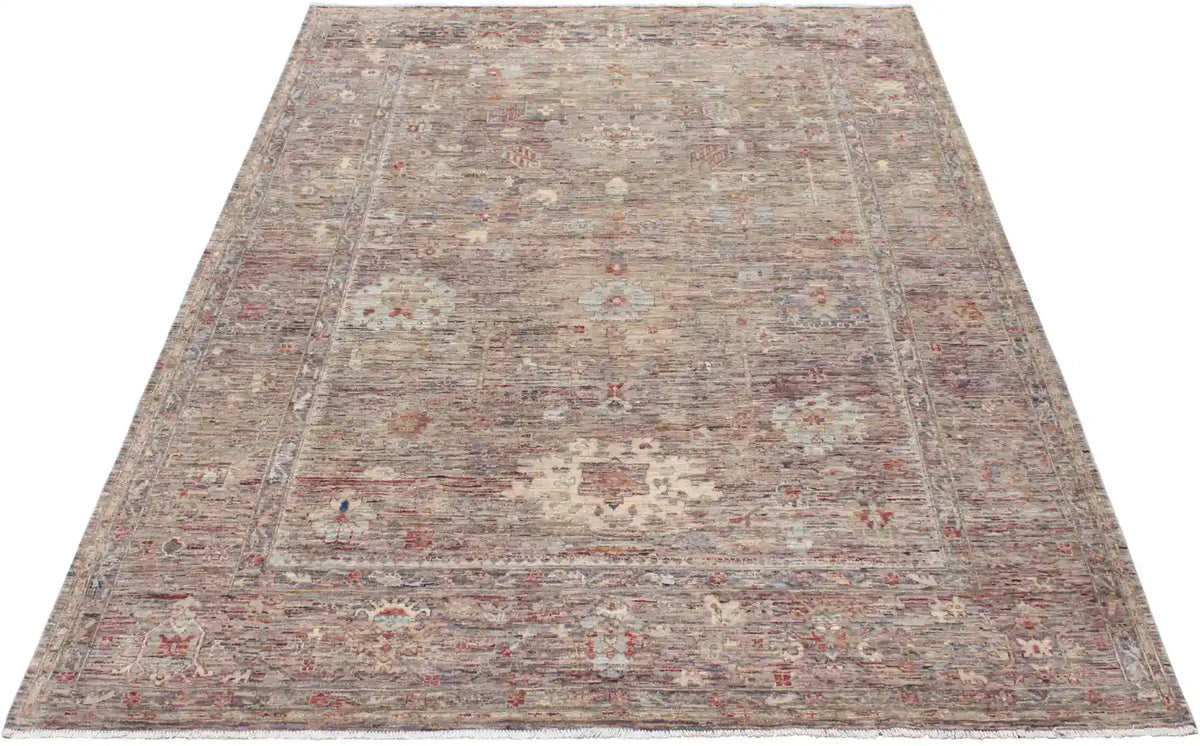 Light Gray & Mauve Afghan Rug with Vines, 349 × 255 cm, view 2.