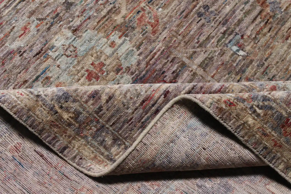 Light Gray & Mauve Afghan Rug with Vines, 349 × 255 cm, view 7.
