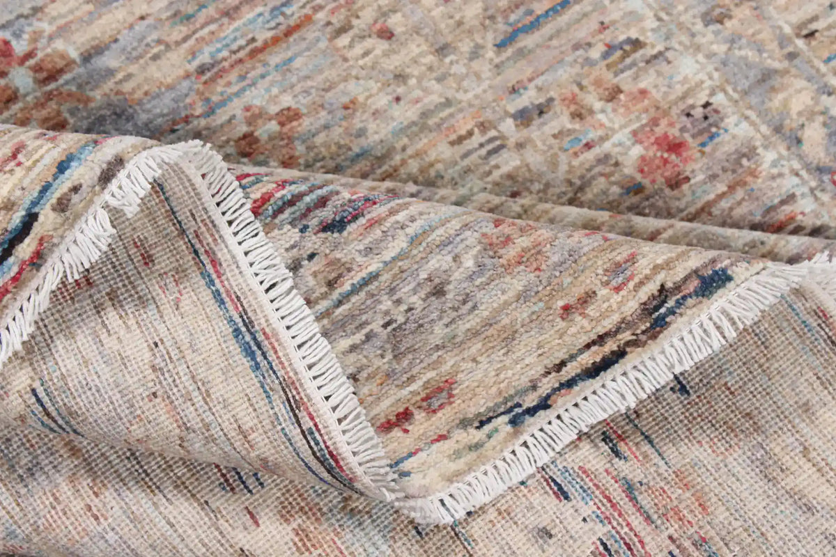 Light Gray & Mauve Afghan Rug with Vines, 349 × 255 cm, view 8.