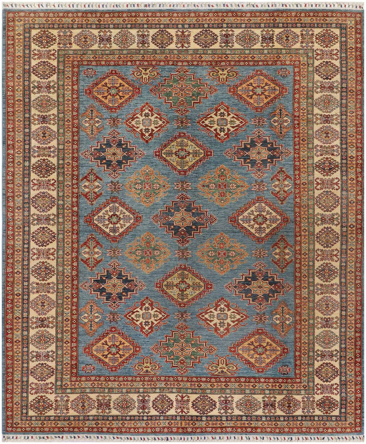 Steel Blue Super Kazak Rug, 316 × 256 cm, overall view.