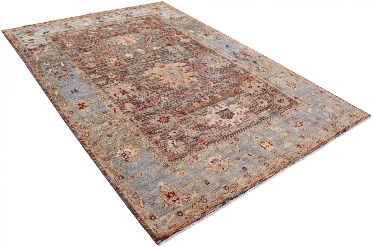 Rust Brown Afghan Rug with Blue Floral Border, 338 × 241 cm, view 3.