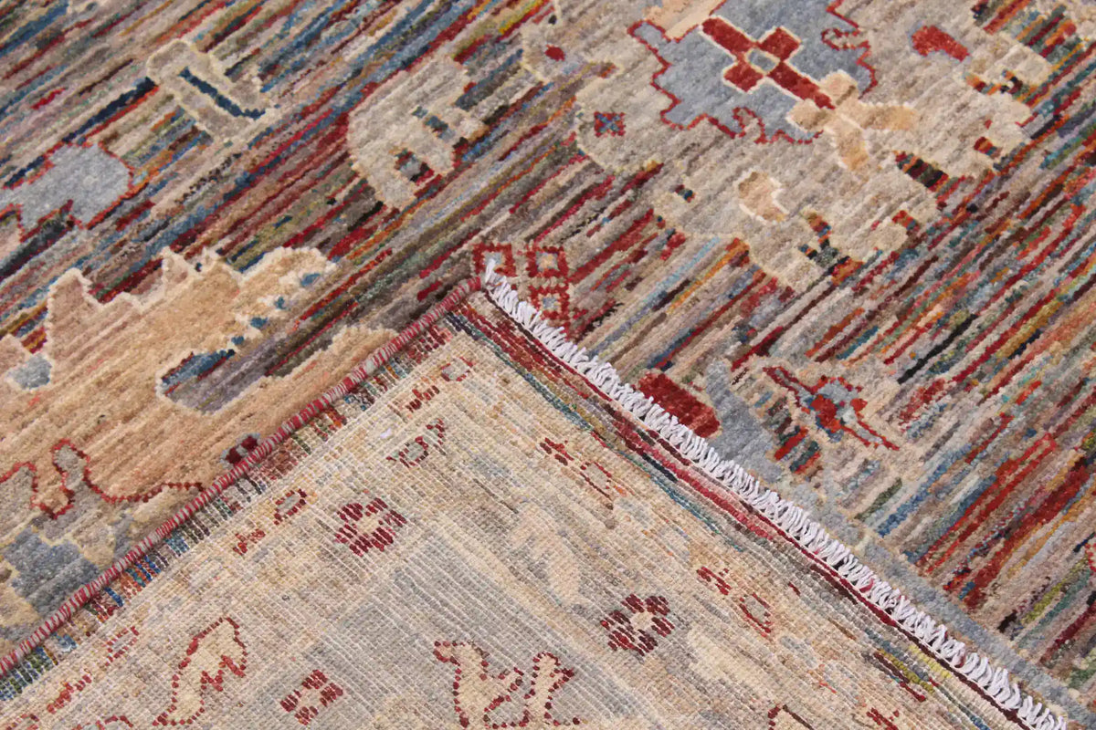 Rust Brown Afghan Rug with Blue Floral Border, 338 × 241 cm, view 5.