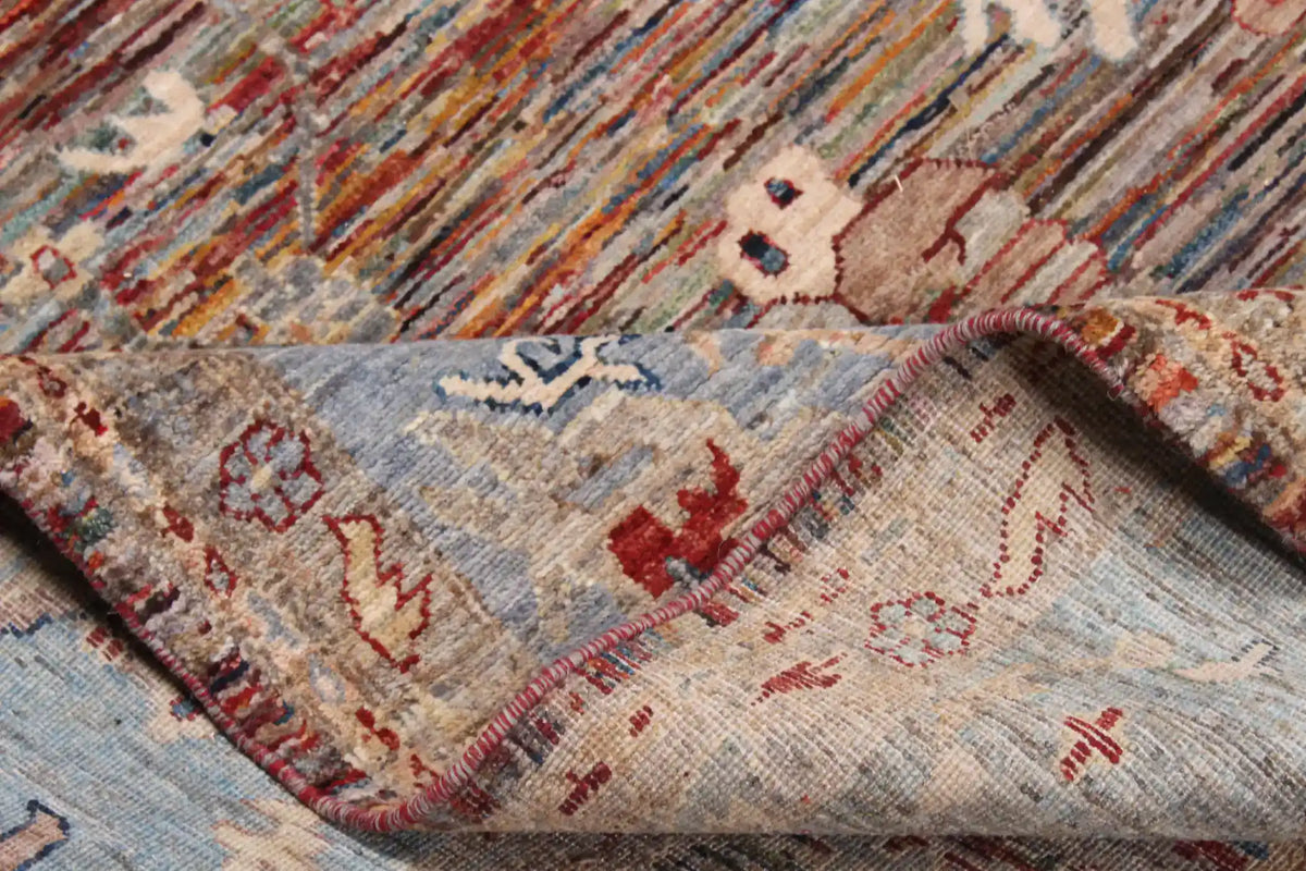 Rust Brown Afghan Rug with Blue Floral Border, 338 × 241 cm, view 6.