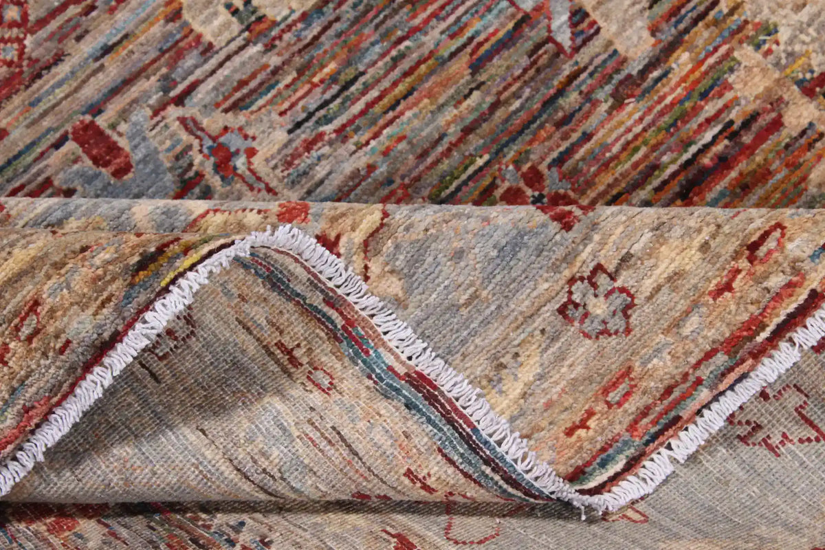 Rust Brown Afghan Rug with Blue Floral Border, 338 × 241 cm, view 7.