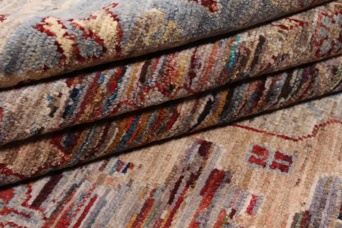 Rust Brown Afghan Rug with Blue Floral Border, 338 × 241 cm, view 8.