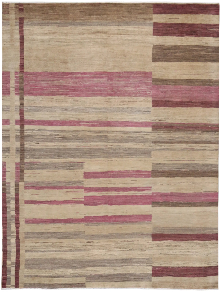 Afghan Rug with Pink & Beige Stripes, 306 × 237 cm, overall view.