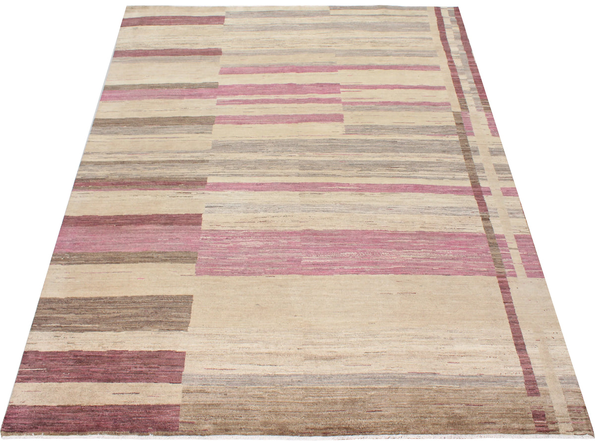 Afghan Rug with Pink & Beige Stripes, 306 × 237 cm, view 2.