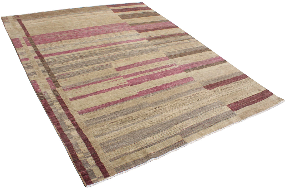 Afghan Rug with Pink & Beige Stripes, 306 × 237 cm, view 3.