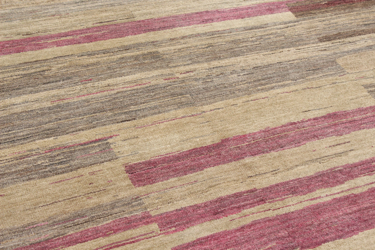 Afghan Rug with Pink & Beige Stripes, 306 × 237 cm, view 4.