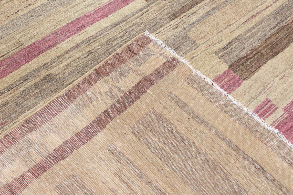 Afghan Rug with Pink & Beige Stripes, 306 × 237 cm, view 5.