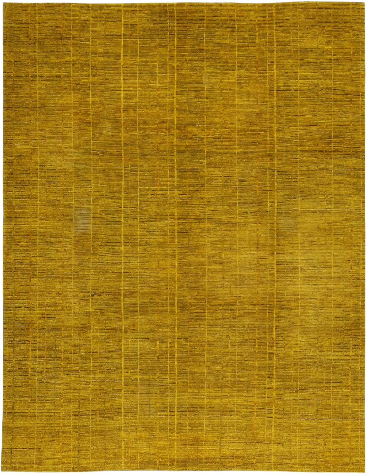 Golden Yellow Afghan Rug with Linear Pattern, 310 × 242 cm, overall view.