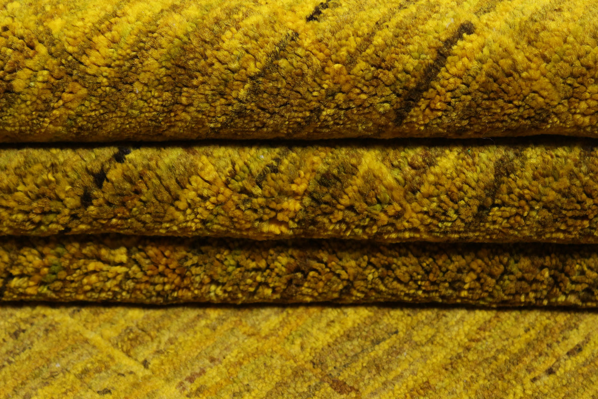Golden Yellow Afghan Rug with Linear Pattern, 310 × 242 cm, view 10.