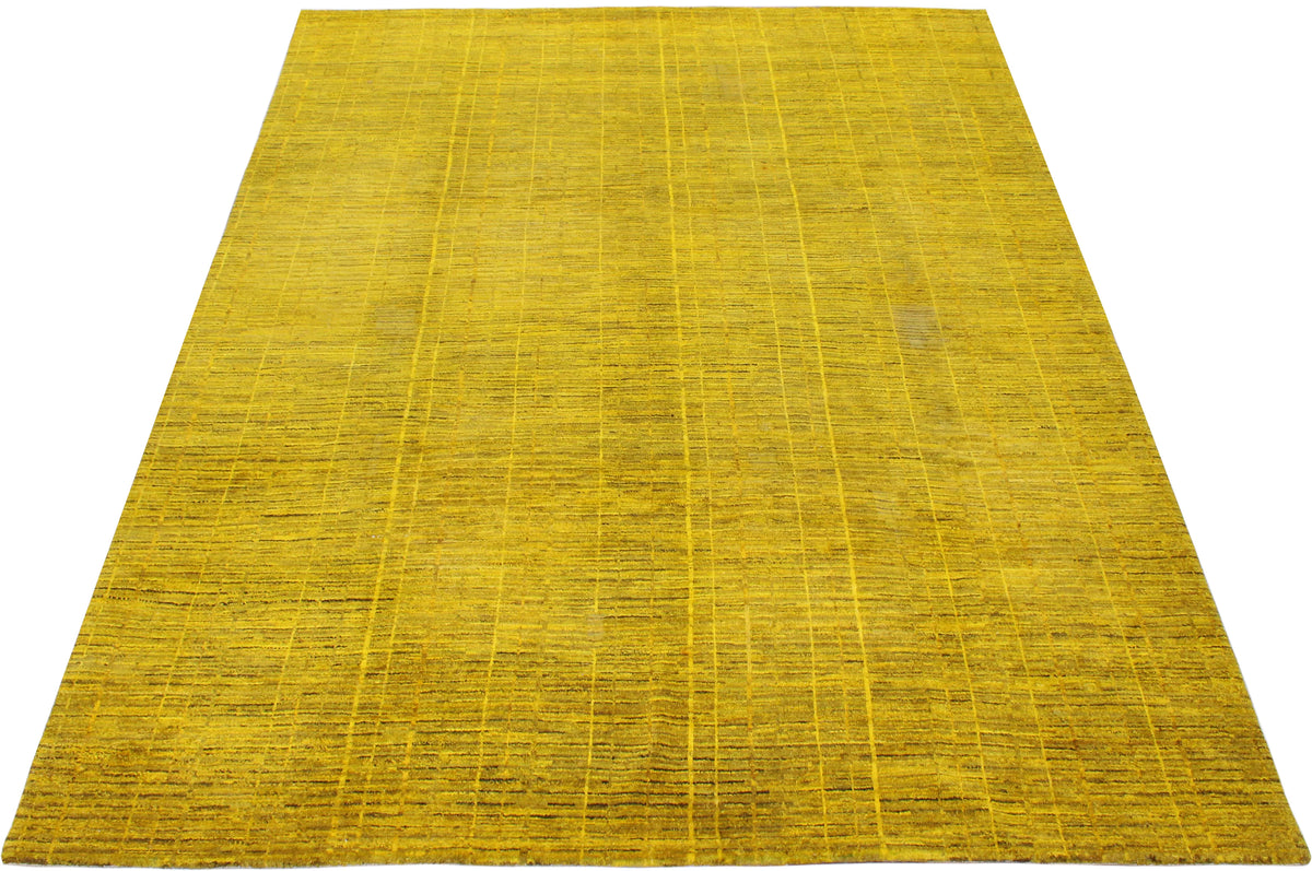 Golden Yellow Afghan Rug with Linear Pattern, 310 × 242 cm, view 3.