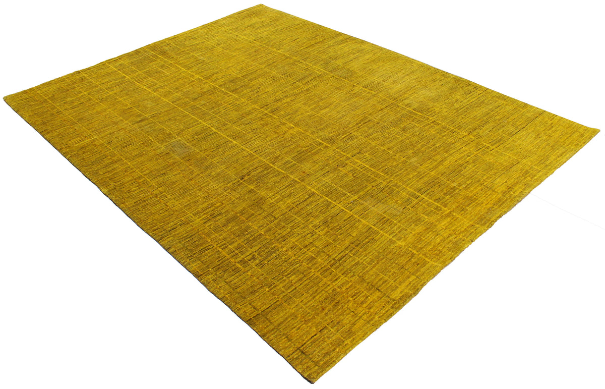 Golden Yellow Afghan Rug with Linear Pattern, 310 × 242 cm, view 4.