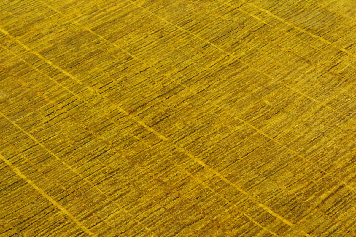 Golden Yellow Afghan Rug with Linear Pattern, 310 × 242 cm, view 5.