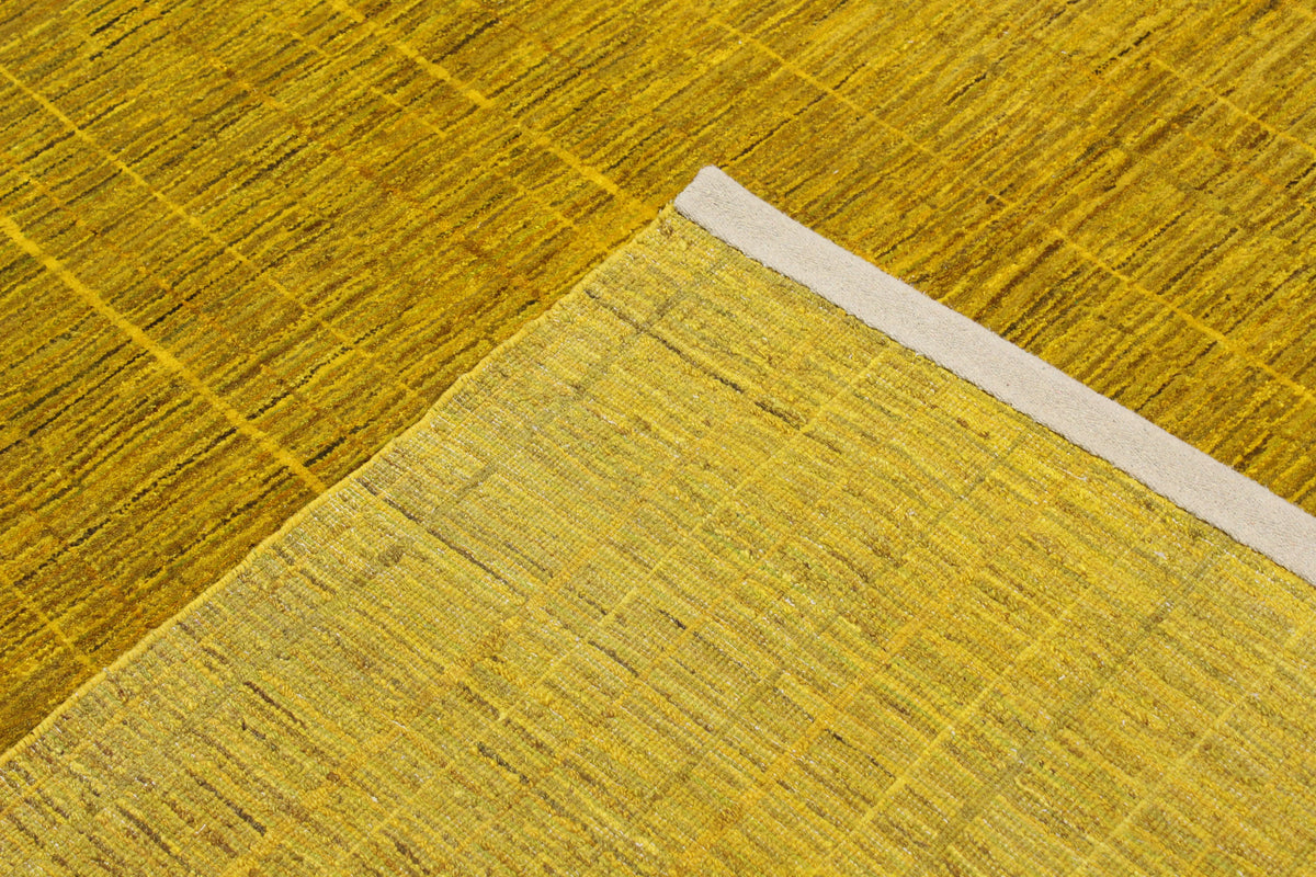 Golden Yellow Afghan Rug with Linear Pattern, 310 × 242 cm, view 6.