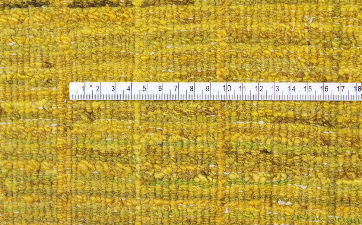 Golden Yellow Afghan Rug with Linear Pattern, 310 × 242 cm, view 7.