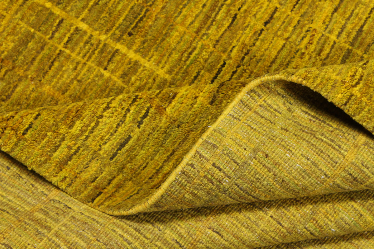 Golden Yellow Afghan Rug with Linear Pattern, 310 × 242 cm, view 8.