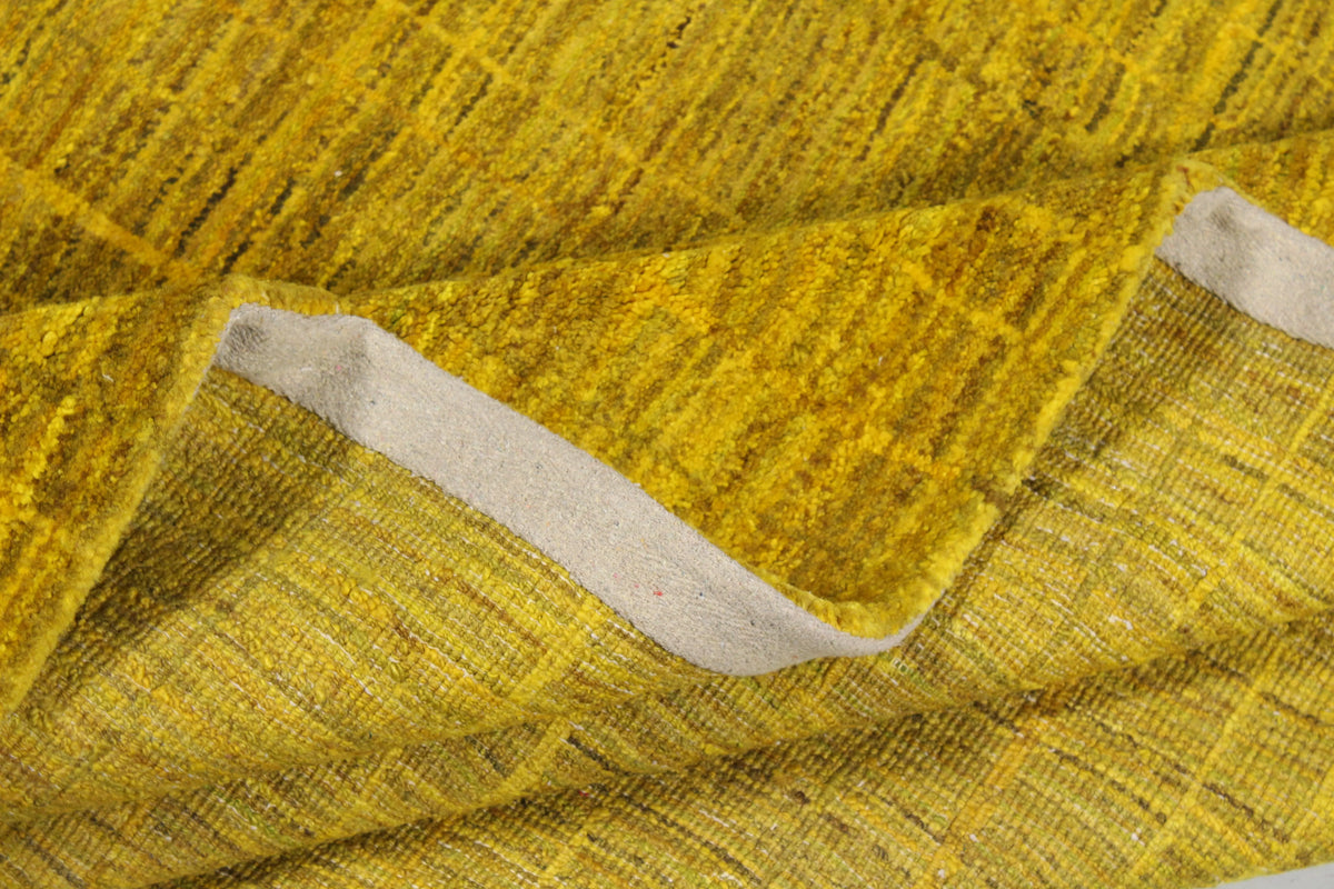 Golden Yellow Afghan Rug with Linear Pattern, 310 × 242 cm, view 9.