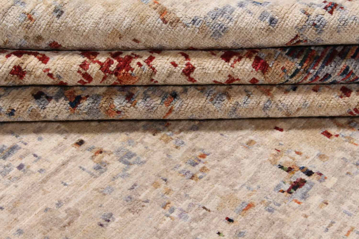 Beige & Red Abstract Afghan Rug, 389 × 299 cm, view 6.