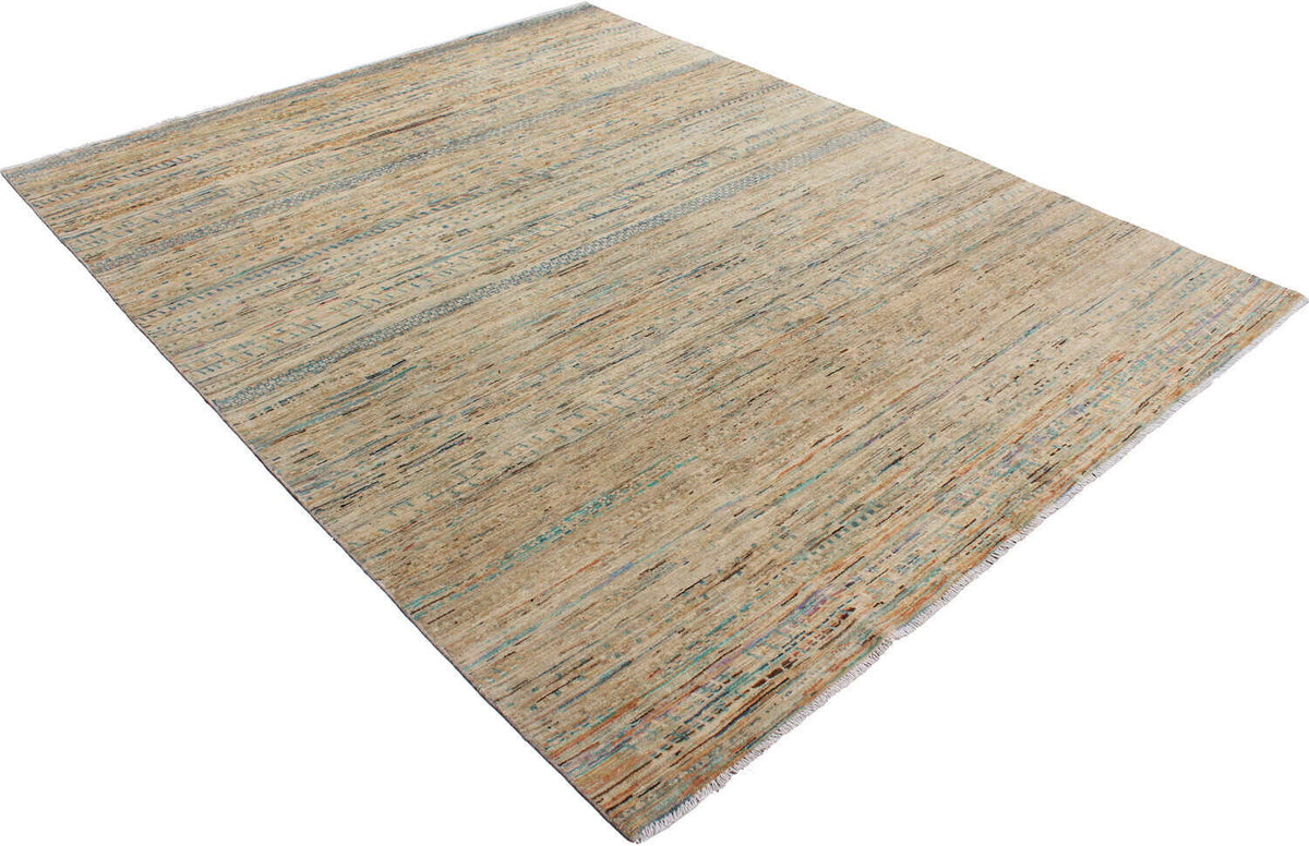 Beige Art Deco Wool Rug with Blue Lines, 297 × 238 cm, view 3.