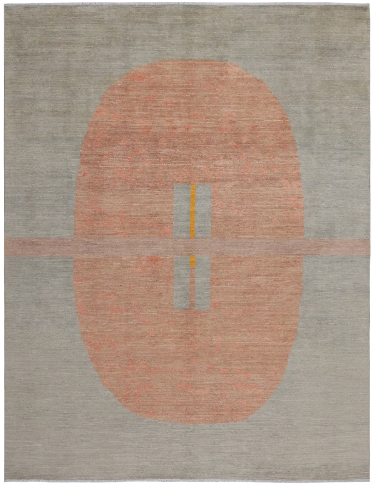 Gray Gabbeh Rug with a Light Medallion, 308 × 242 cm, overall view.