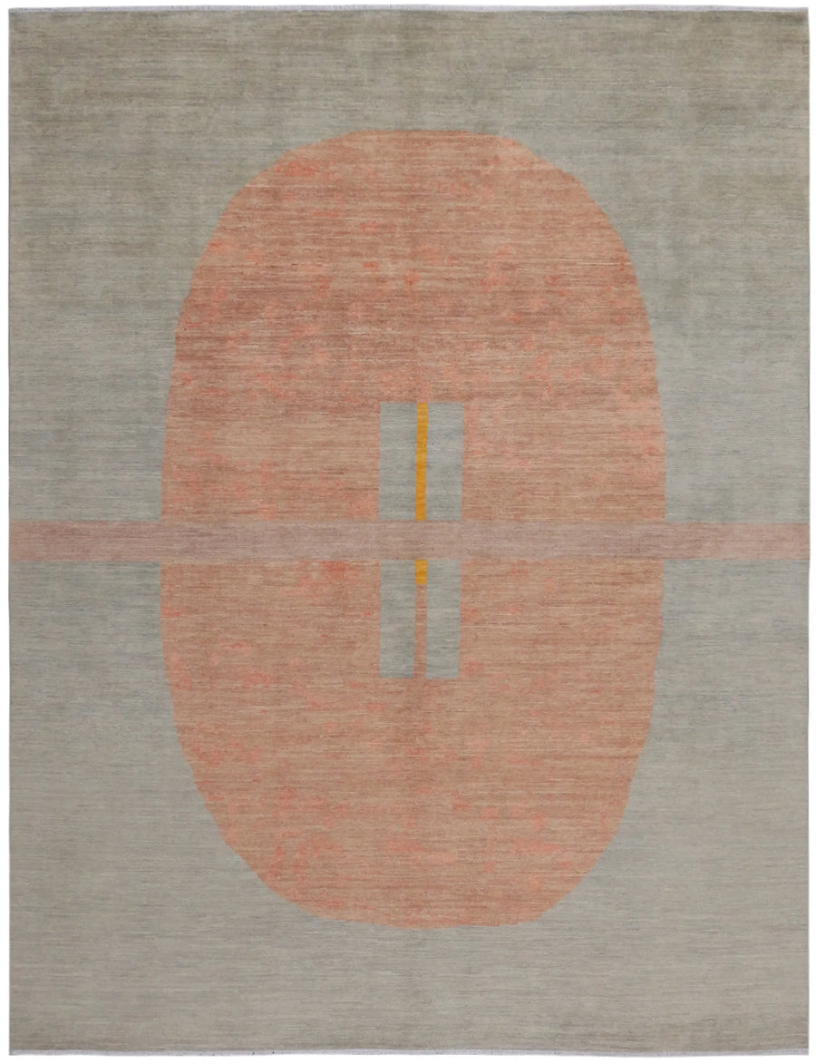 Gray Gabbeh Rug with a Light Medallion, 308 × 242 cm, overall view.