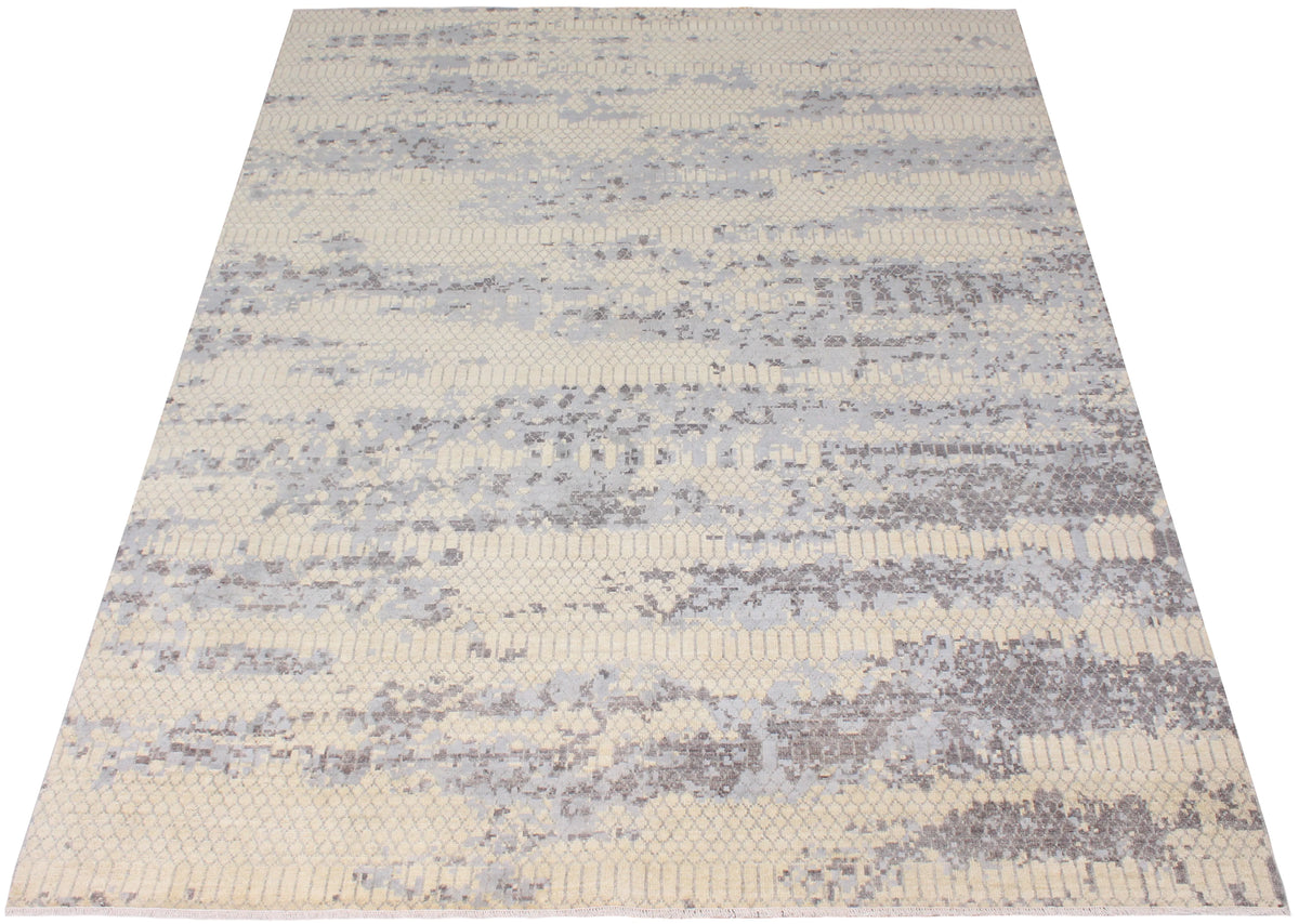 Blue-Gray Abstract Afghan Rug, 301 × 236 cm, view 2.