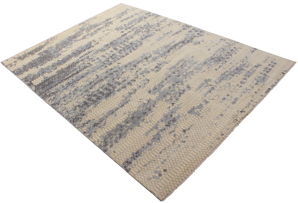 Blue-Gray Abstract Afghan Rug, 301 × 236 cm, view 3.