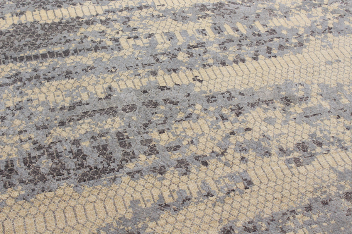 Blue-Gray Abstract Afghan Rug, 301 × 236 cm, view 4.