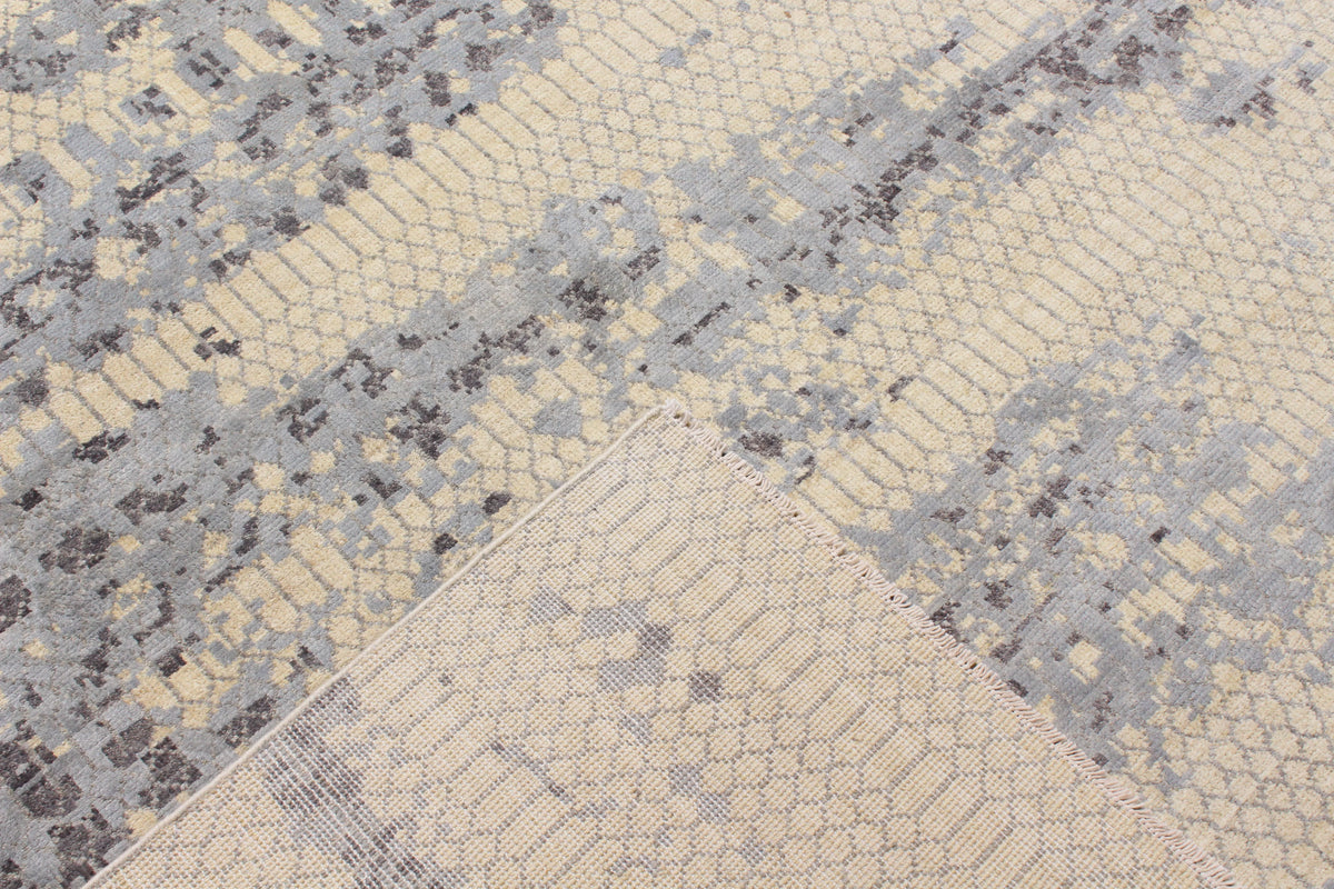 Blue-Gray Abstract Afghan Rug, 301 × 236 cm, view 5.