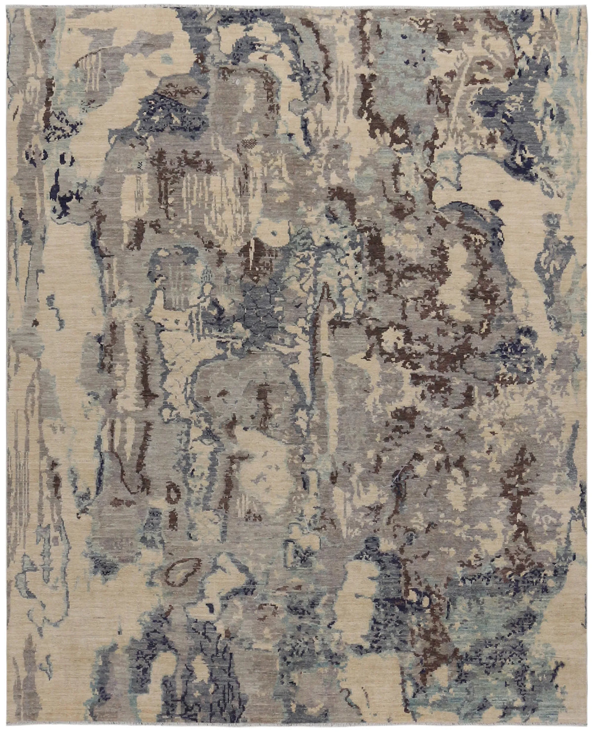 Gray & Cream Abstract Afghan Rug, 287 × 236 cm, overall view.