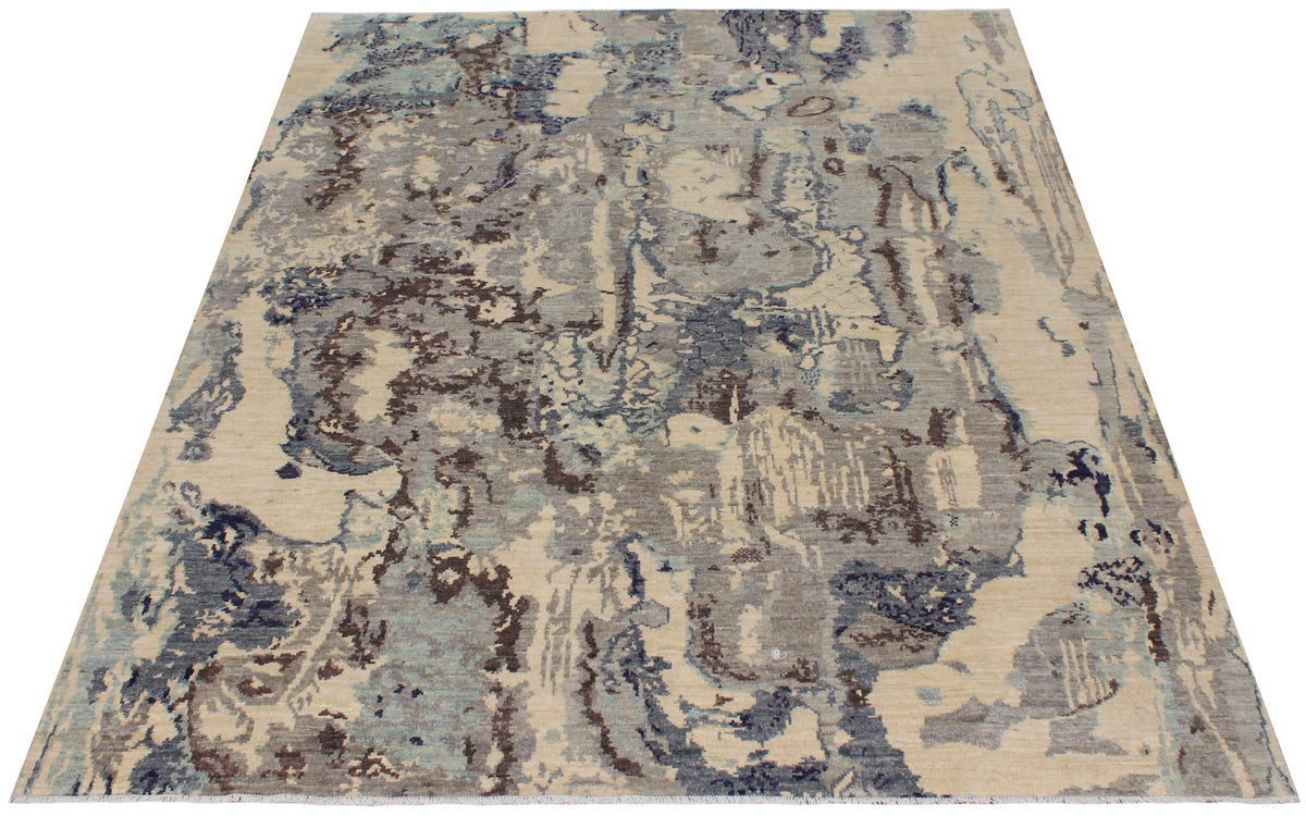 Gray & Cream Abstract Afghan Rug, 287 × 236 cm, view 2.