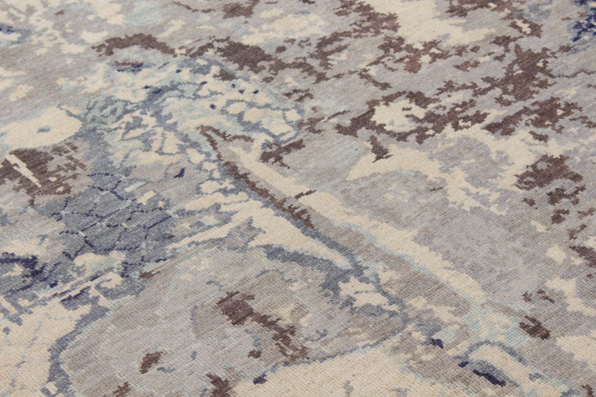 Gray & Cream Abstract Afghan Rug, 287 × 236 cm, view 4.