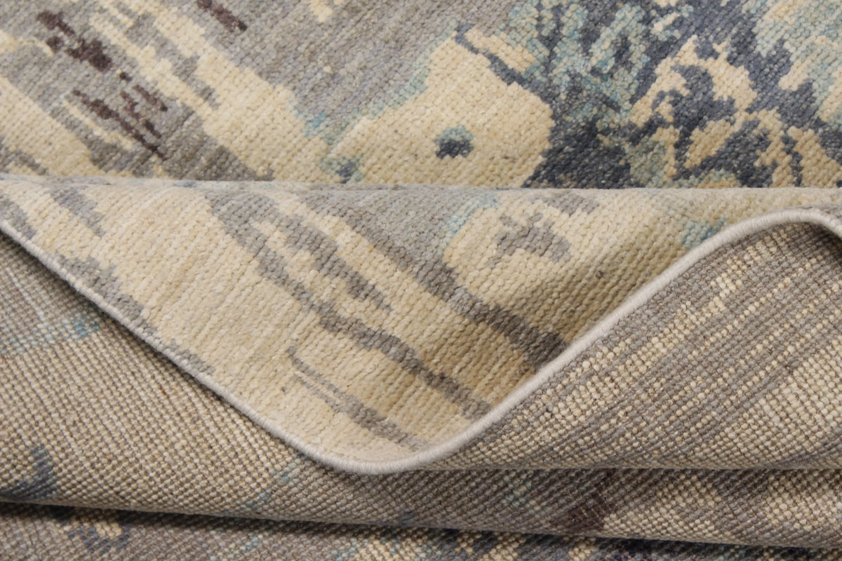 Gray & Cream Abstract Afghan Rug, 287 × 236 cm, view 7.