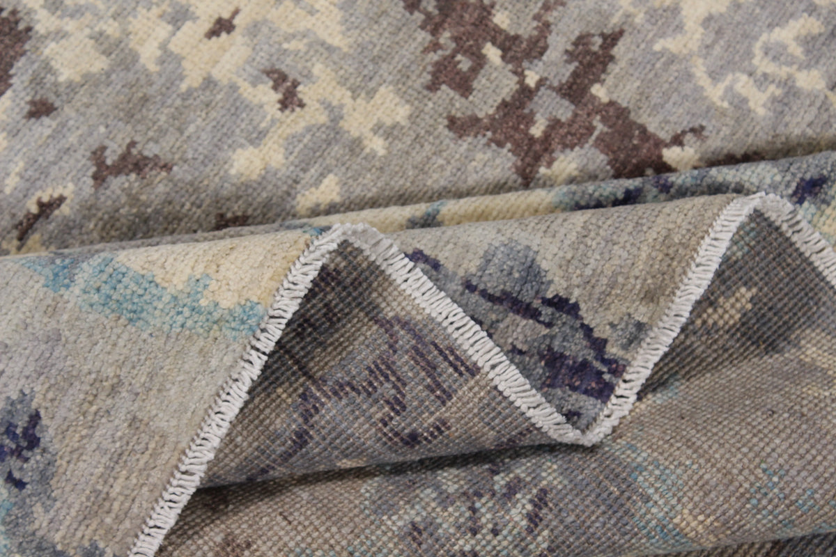 Gray & Cream Abstract Afghan Rug, 287 × 236 cm, view 8.