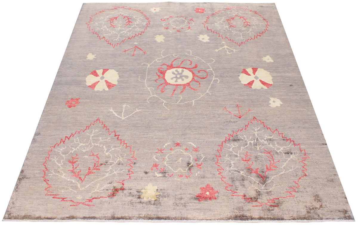 Gray Afghan Rug with Red Medallions, 291 × 249 cm, view 2.