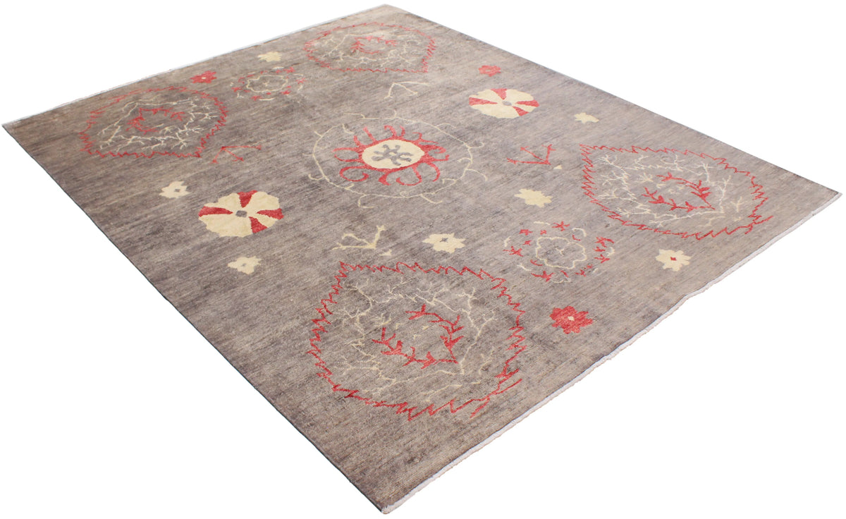 Gray Afghan Rug with Red Medallions, 291 × 249 cm, view 3.