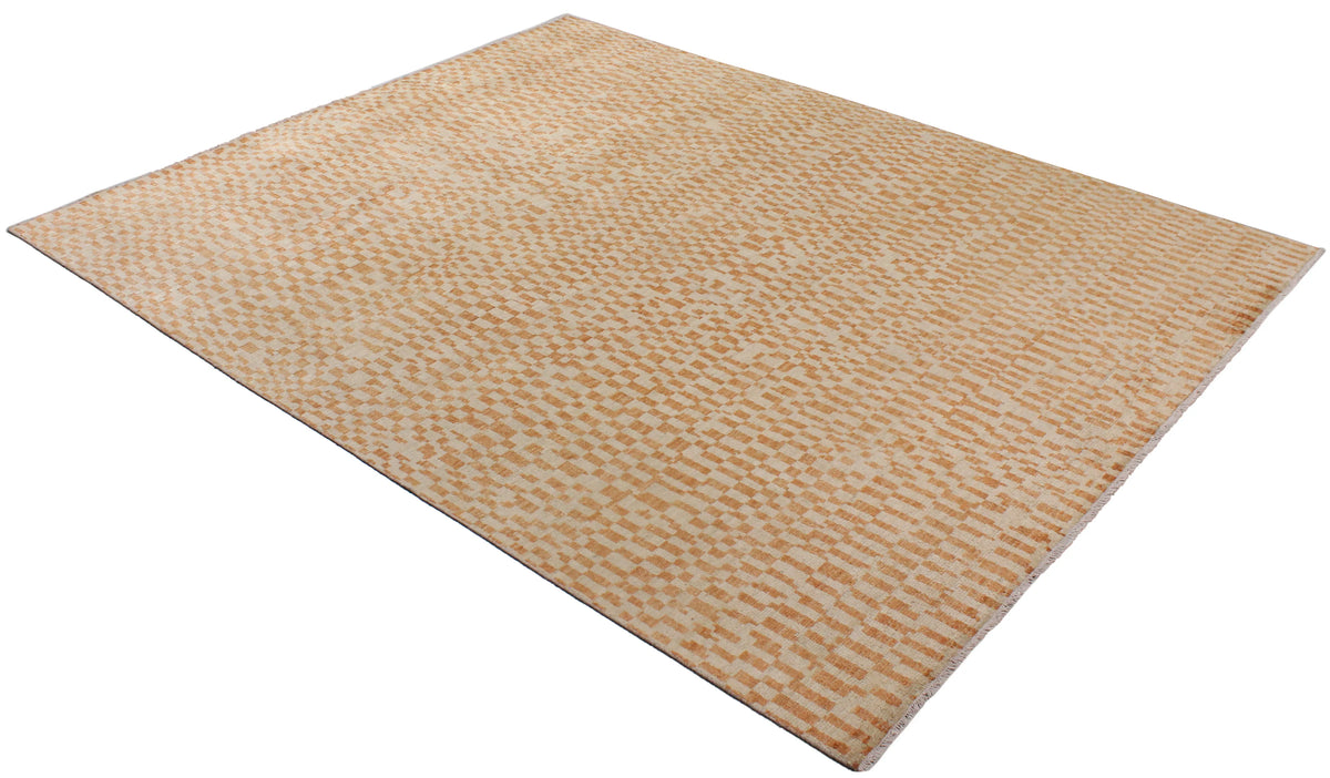 Orange & Beige Afghan Rug with Checks, 298 × 237 cm, view 3.