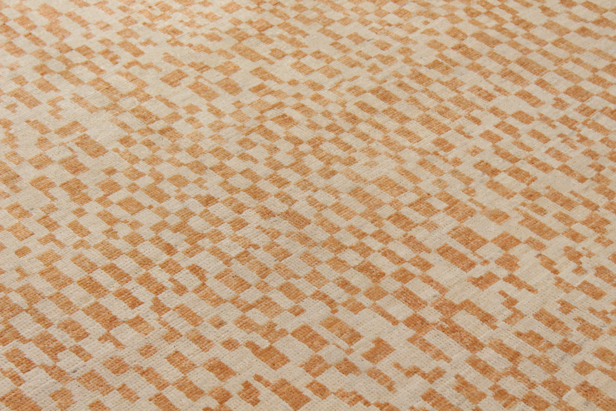 Orange & Beige Afghan Rug with Checks, 298 × 237 cm, view 4.
