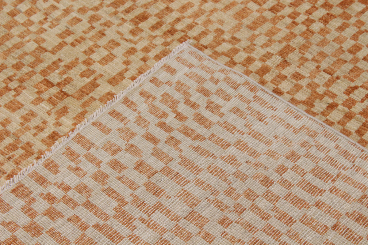 Orange & Beige Afghan Rug with Checks, 298 × 237 cm, view 5.