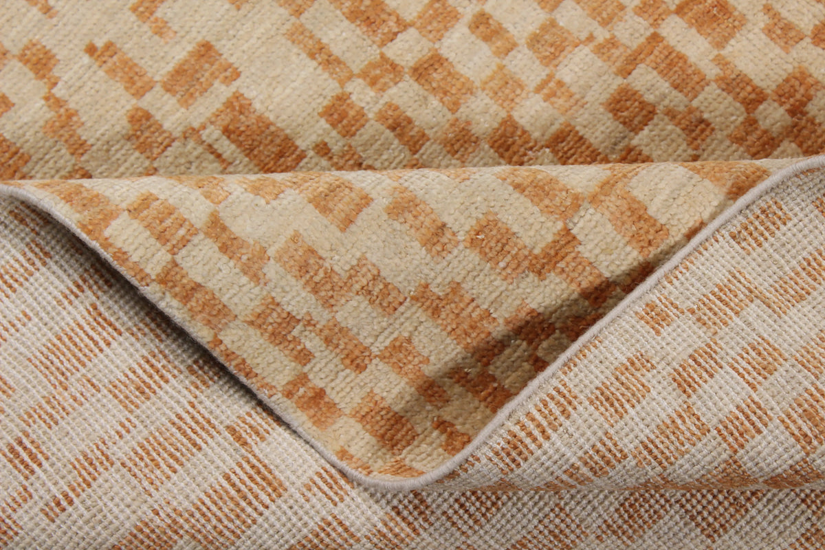 Orange & Beige Afghan Rug with Checks, 298 × 237 cm, view 7.