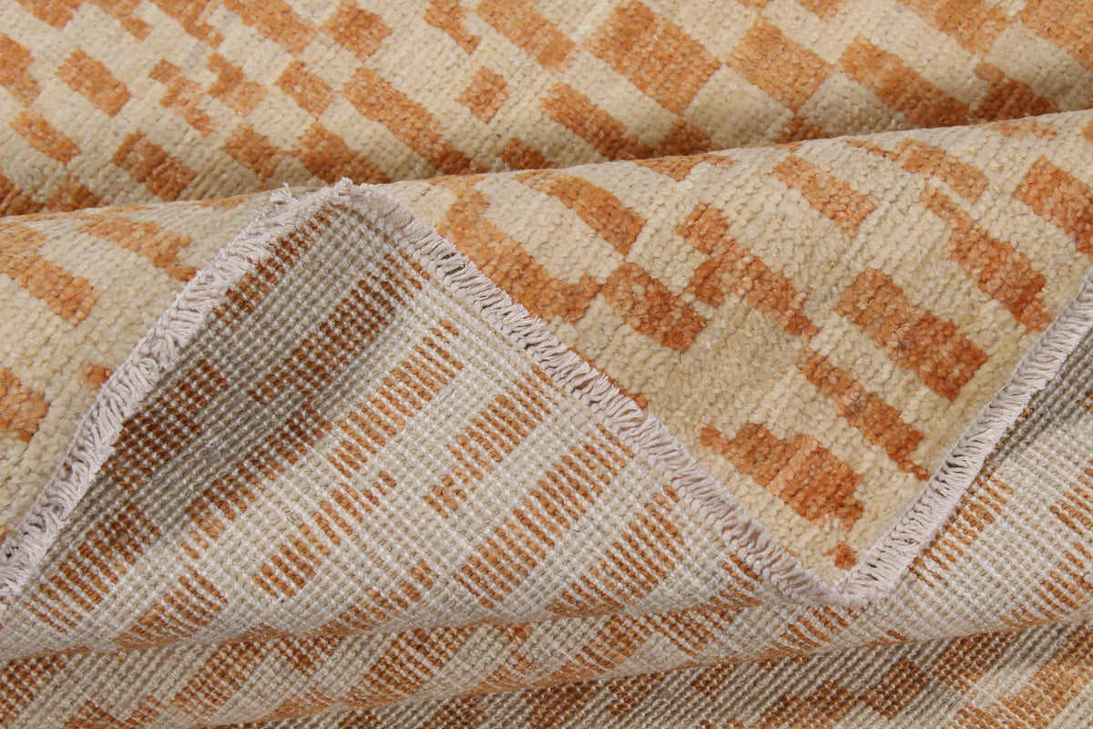 Orange & Beige Afghan Rug with Checks, 298 × 237 cm, view 8.