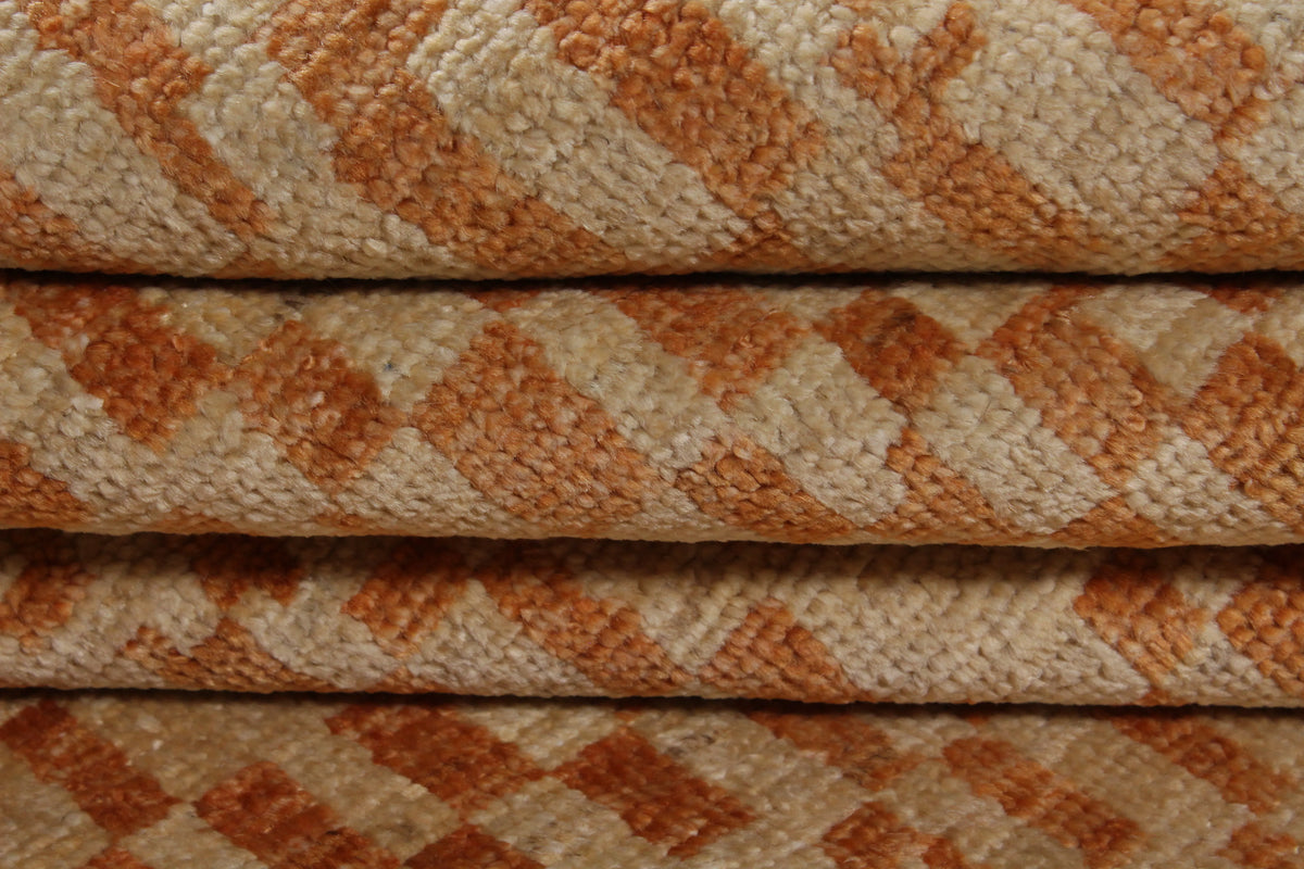 Orange & Beige Afghan Rug with Checks, 298 × 237 cm, view 9.