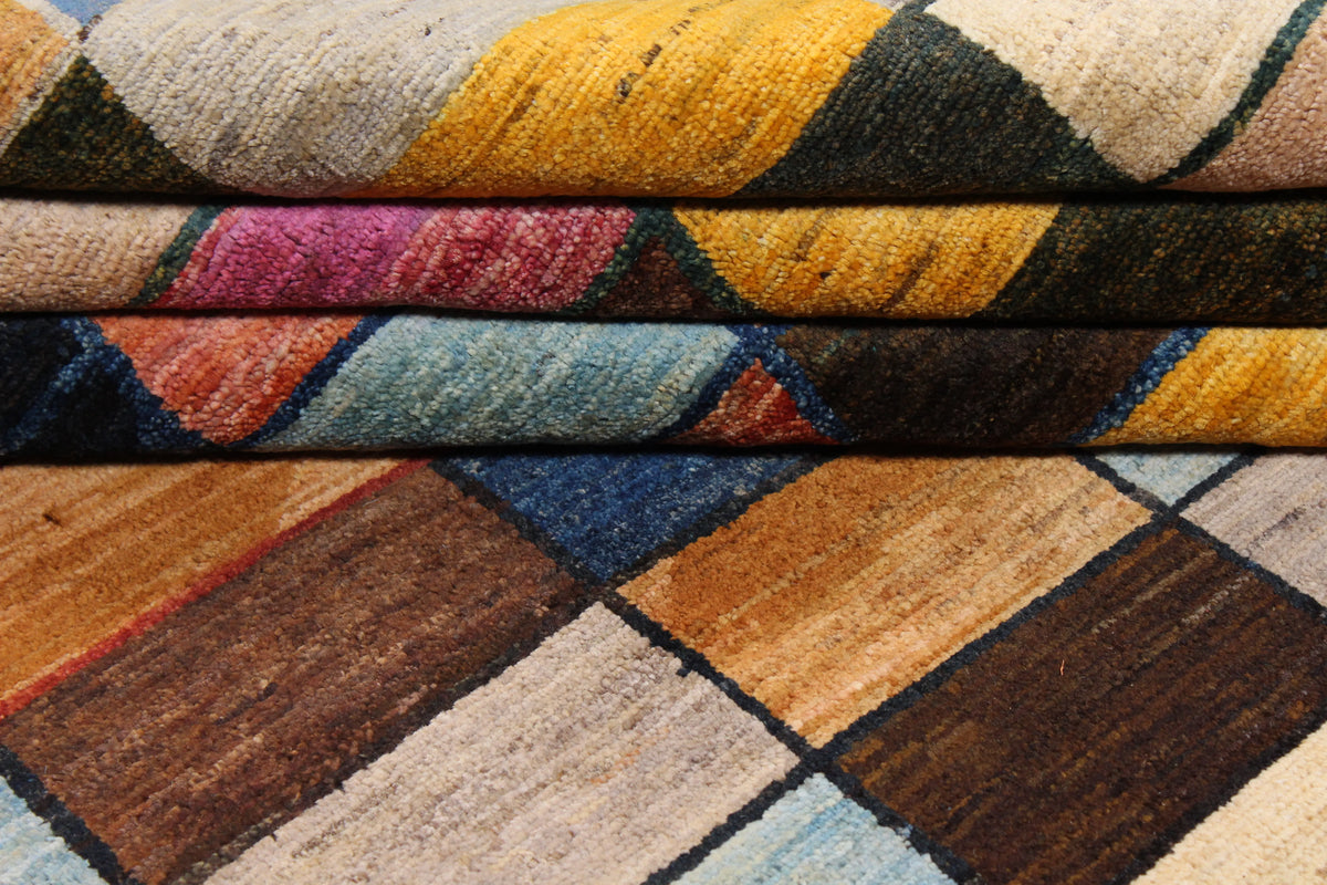 Multicolor Afghan Rug with Checkerboard Pattern, 296 × 236 cm, view 10.