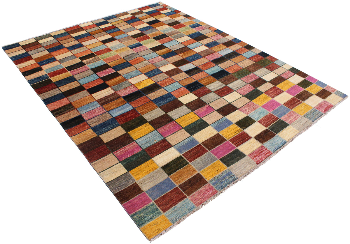 Multicolor Afghan Rug with Checkerboard Pattern, 296 × 236 cm, view 3.
