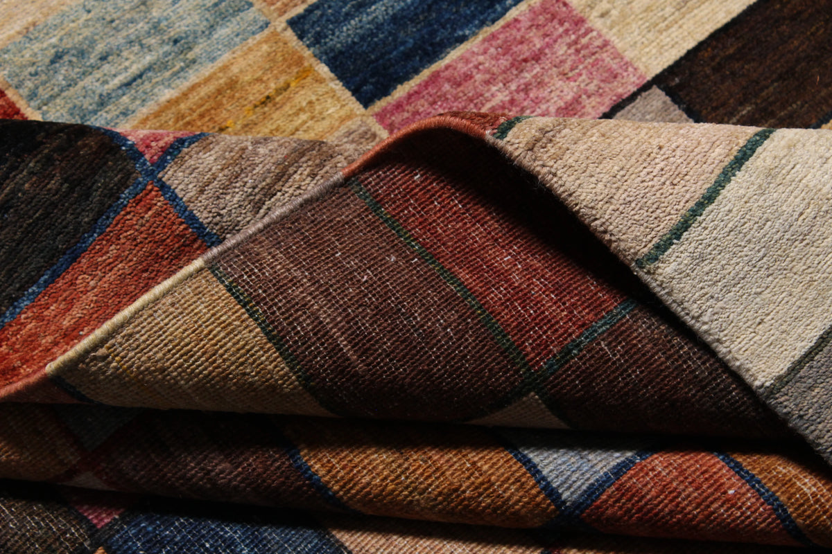 Multicolor Afghan Rug with Checkerboard Pattern, 296 × 236 cm, view 7.