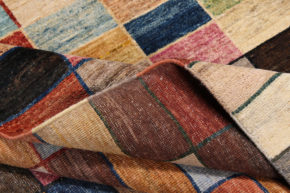 Multicolor Afghan Rug with Checkerboard Pattern, 296 × 236 cm, view 8.